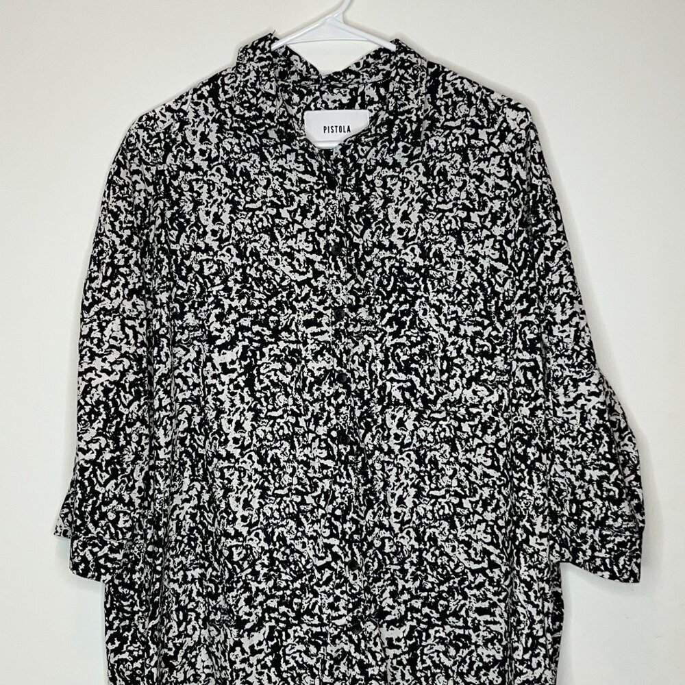 Pistola Sam Black and White Cotton Floral Long Sleeve Shirt Dress Small S - Picture 3 of 9